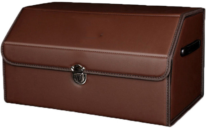 접이식 잠금장치 레더 트렁크 정리함 수납함 박스 보관함 수납함, 브라운