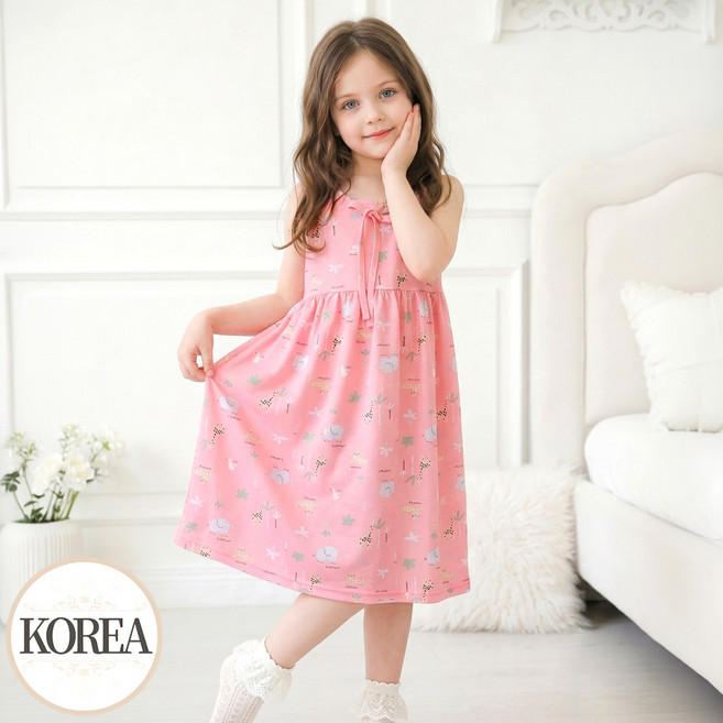여아 인견 원피스 잠옷 아동 핑크숲D