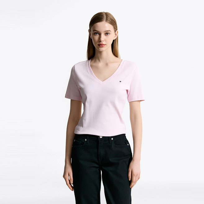 타미힐피거 슬림 브이넥 립 티셔츠 (T22F1TTO061WT1TOG)