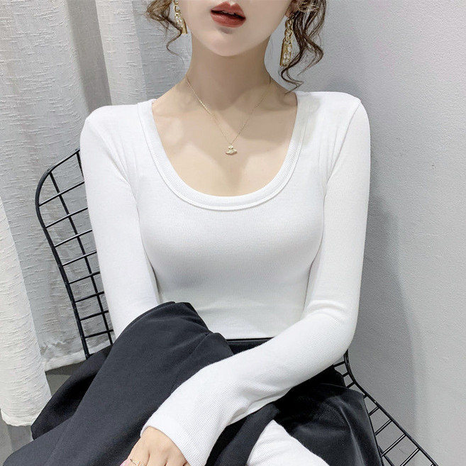 순잠 SOONZAM 여성 U넥 슬림핏 무지 티셔츠