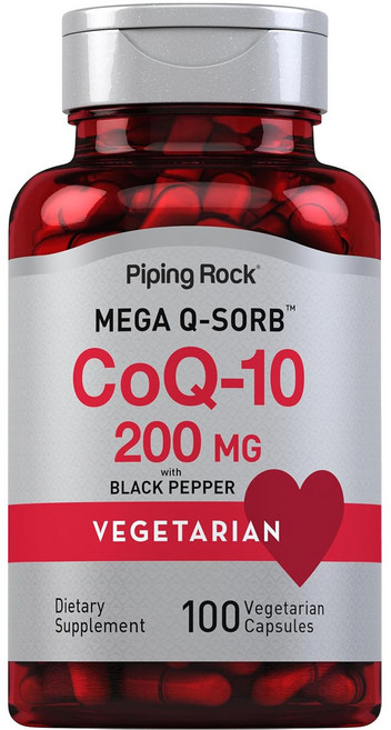 Piping Rock Mega Q-Sorb CoQ10 200毫克 含黑胡椒 素食膠囊, 1個, 100錠