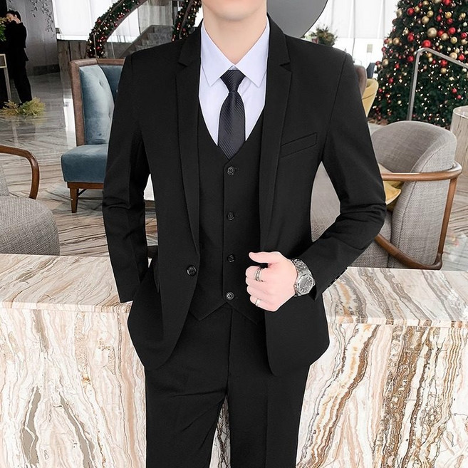 스타일닥터 남성 정장 세트 캐주얼 투버튼 정장 결혼식 면접 하객룩 세트 5피스 코트+바지+조끼+화이트셔츠+넥타이 세트