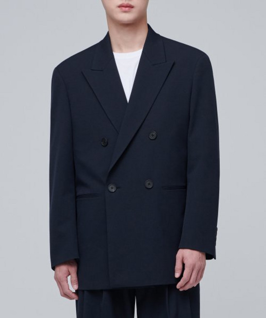 무신사 스탠다드 오버사이즈 더블 브레스티드 블레이저 네이비 499155