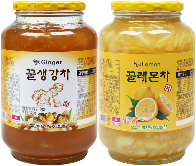 자연톡 대용량 2종 생강차 레몬차 고흥 꿀 생강 레몬 청, 2kg, 1세트, 2개입