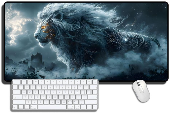 (타이거 그래픽) XXL 대형 마우스패드 900X400X3mm 고해상도 인쇄 미끄럼 방지, 사자.1, 1개