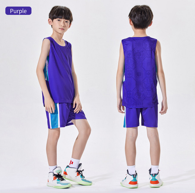 어린이 농구 유니폼 세트 맞춤 제작 번호 로고 팀 남자아이용 통기성 속건 아동 저지 L5806, 14 L, 06 Purple