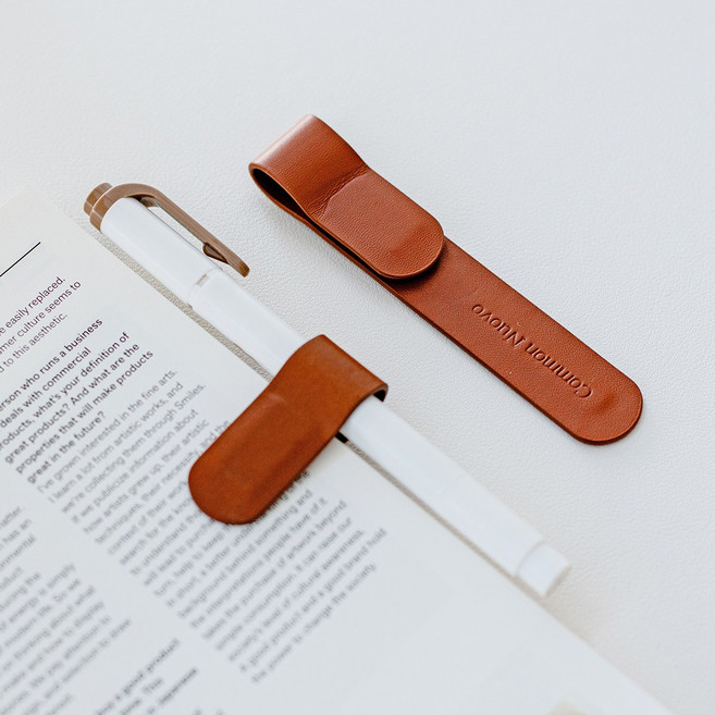 가죽 책갈피 겸 펜홀더 자석 북마크 다이어리 펜고정, 1개, 시나몬 브라운