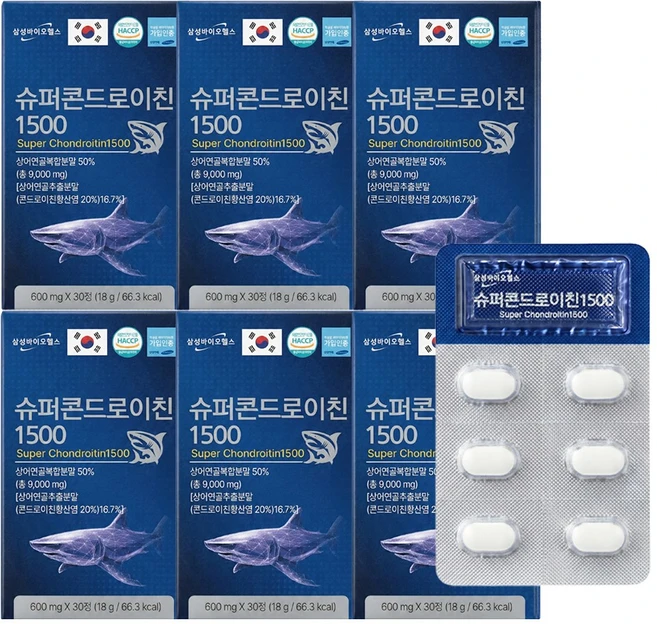 슈퍼콘드로이친1500 180정 미국산 상어연골 관절 건강, 6개, 540g - 쿠팡