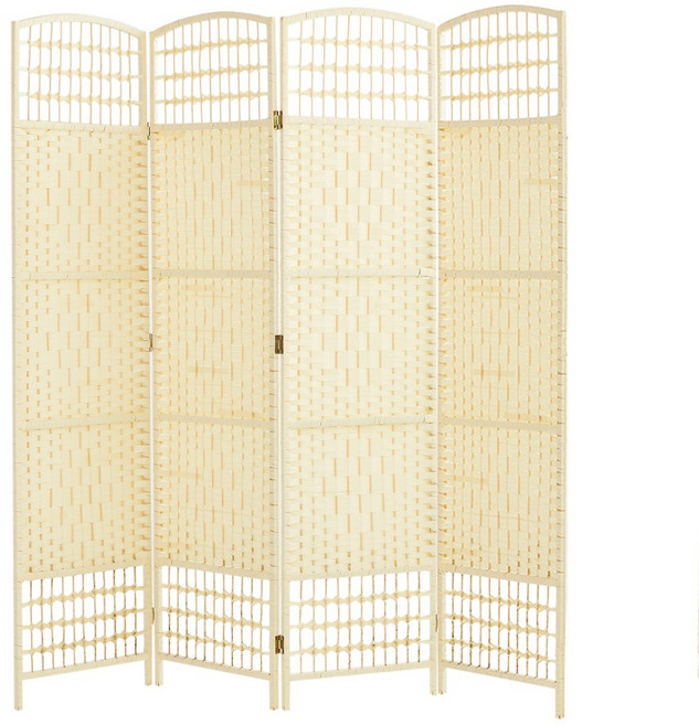 요고바라 라탄 인테리어 파티션 원목 가리개 이동식 가림막, 아이보리