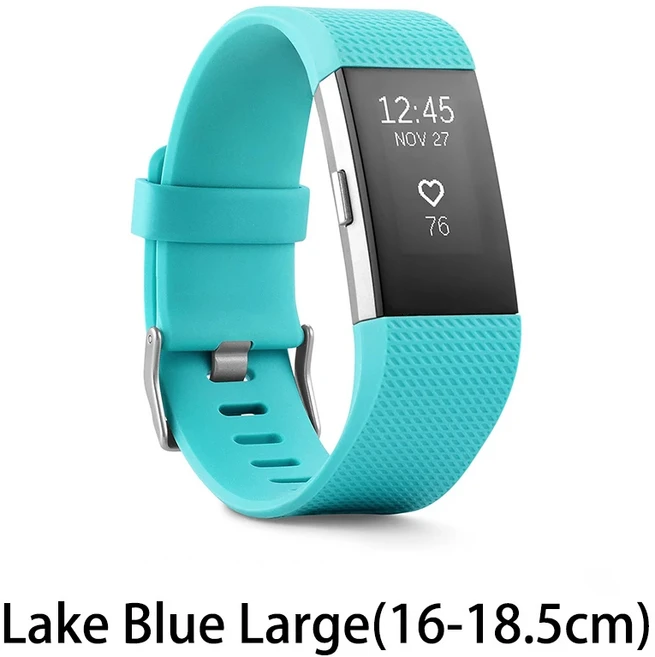 Fitbit Charge 2 피트니스 트래커 스마트 손목 밴드 심박수 모니터 단계 호출 알림 iOS Android용 GPS 스, 08 Lake Bllue Large