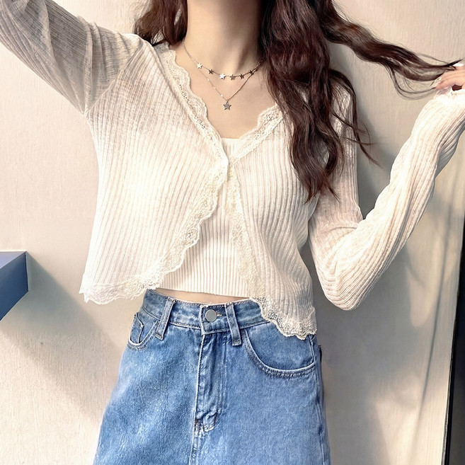 SOSISI 여성 긴팔 가디건 레이스 샬랄라 여름 볼레로 46136