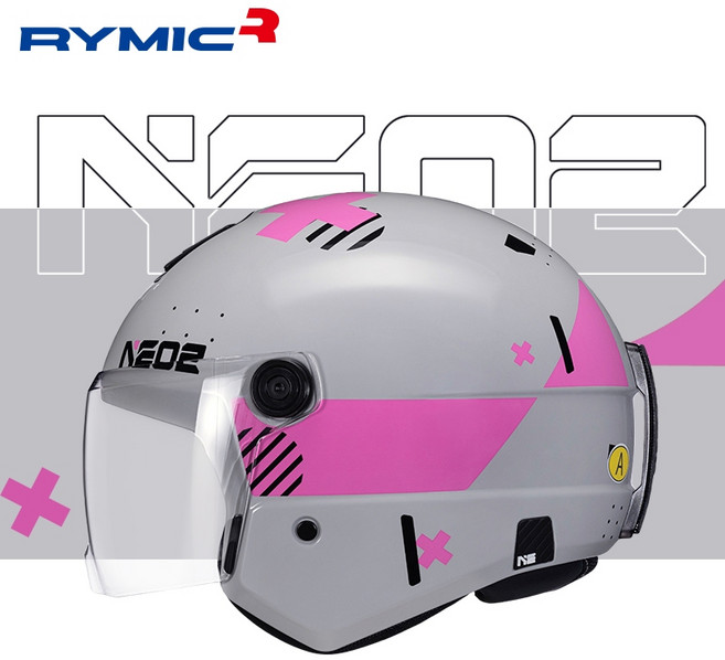 RYMIC NE02 半罩式安全帽 3C認證 可拆洗內襯, 亮光灰紅穿越,L(57-58)CM（標配透明鏡片）