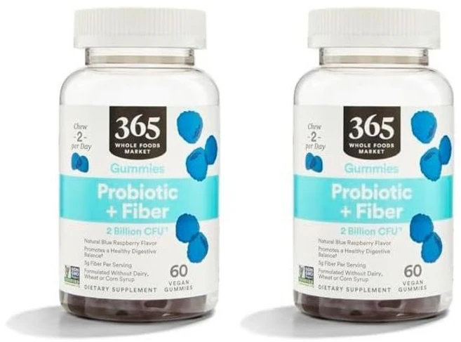 365 바이 홀푸드 마켓 구미 프로바이오틱 섬유 2 빌 블루 라즈베리 60 카운트, 츄어블, 60정 - 쿠팡