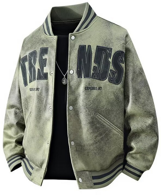麂皮絨拼接字母刺繡棒球服外套