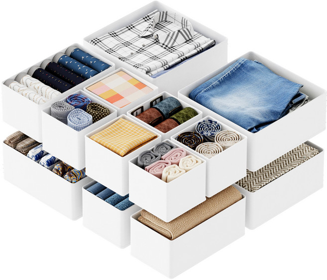 프리미엄 패브릭 접이식 서랍 속옷 정리함 12칸 12개입 의류 수납 정리, 1세트, 화이트