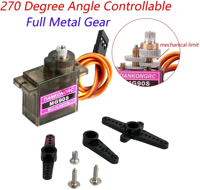 아두이노 RC 자동차 헬리콥터 비행기 450 드론용 강화 마이크로 서보 모터 MG90S 180 도 270/360 금속 플라, 01 1PCS 008