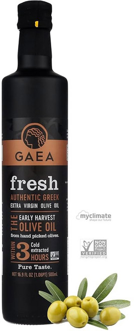 Gaea 그리스 프레시 스페셜 리저브 엑스트라 버진 올리브 오일 퍼스트 콜드 프레스 한정판 GMO 프리 드레싱에 완벽한 견고한 맛 479.1g(16.9온스) 유리병은 보호된 클램쉘, 1개