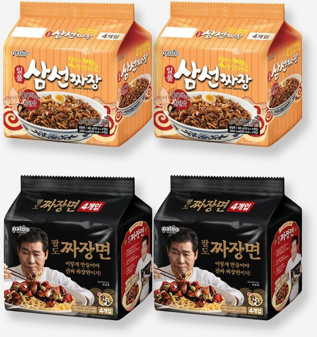 팔도 봉지 라면 멀티 총4팩 일품 삼선짜장 2팩 팔도 짜장면 2팩