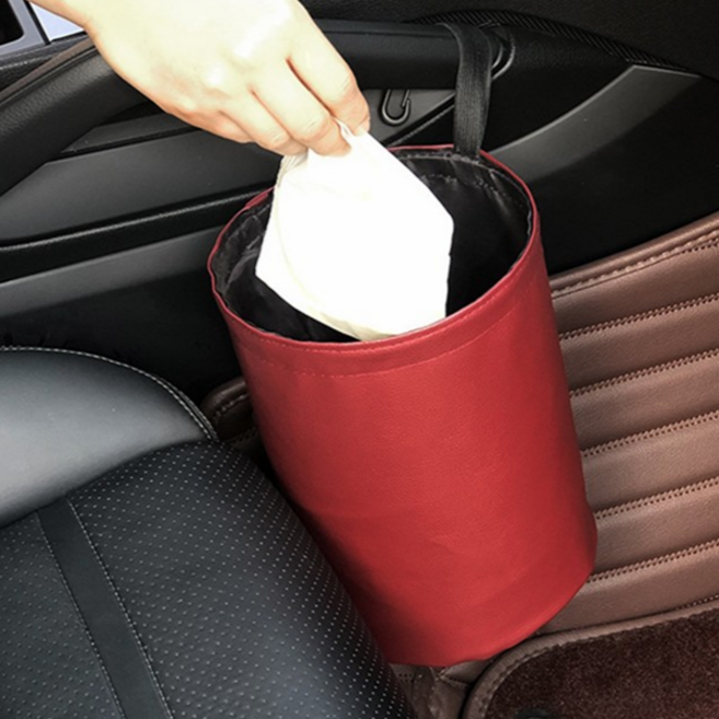 차량용 걸이형 접이식 휴지통 방수 수납 쓰레기통, 블랙