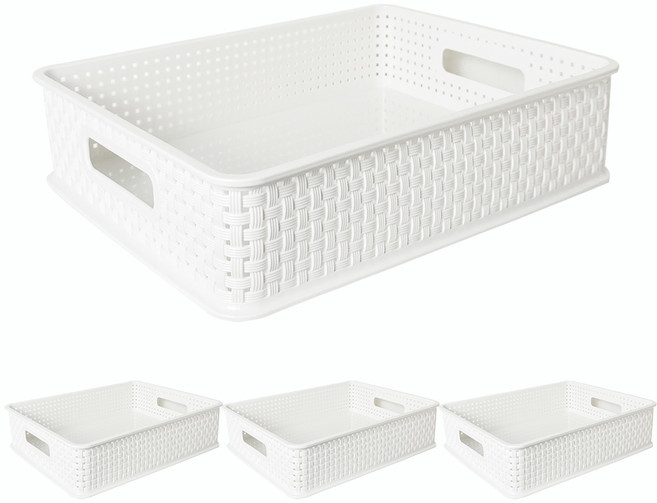 코드86 사각 수납 플라스틱 펜트리 바구니, 화이트, 4개