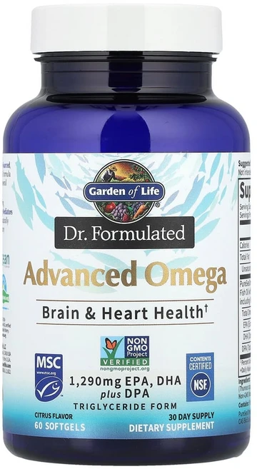 가든오브라이프 닥터 포뮬레이티드 어드밴스드 오메가 EPA DHA 1290mg 플러스 DPA 레몬 소프트젤, 60 Count, 1개, 60정 - 쿠팡