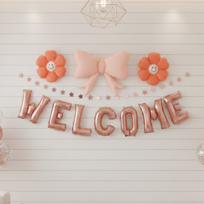 WELCOME 웰컴 풍선세트 베이비샤워 집들이 입학 축하 파티 이벤트, 1세트, 로즈골드