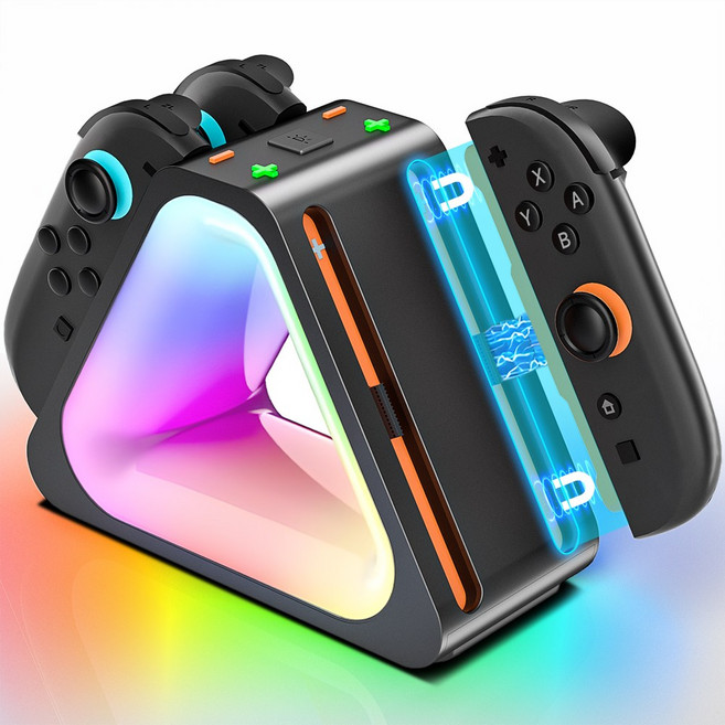 PERFFIER 닌텐도 스위치2 호환 조이콘 충전독 충전기 RGB 충전 거치대, 블랙, 1개, HBS-2801