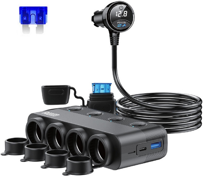 4구 차량용 스위치 멀티 시거잭 소켓 초고속 충전기 볼트게이지 C타입 멀티소켓, 1개