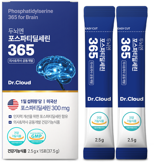 포스파티딜세린 뇌영양제 식약청인증 미국산 300mg 분말 스틱 두뇌엔 PS 365 기억력 개선 포스타티딜세린 검정콩맛, 1개, 37.5g