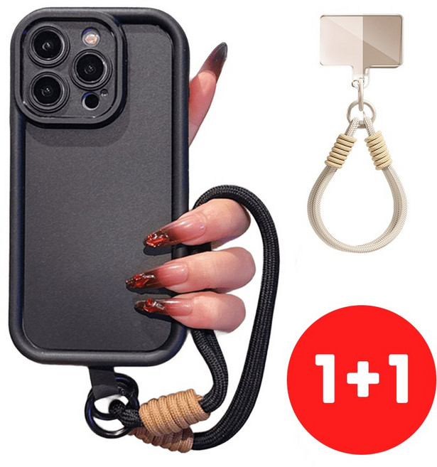 (1+1) 시크벤 휴대폰 핸드 스트랩 소매치기 도난방지 여행용 손목 스트랩줄, 1세트, 블랙+베이지