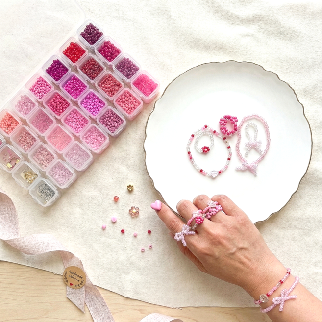 시온이네 DIY 비즈 공예 세트 목걸이 팔찌 만들기, 1개, 체리콕핑크