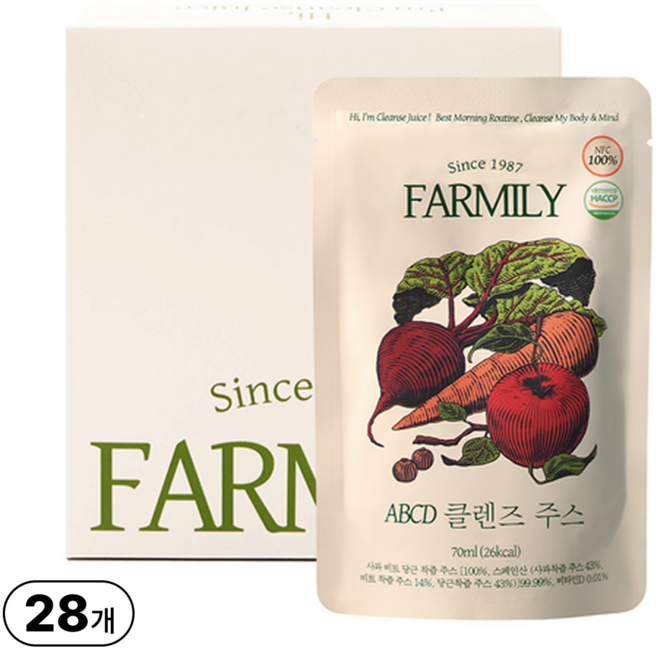 팜밀리1987 ABCD 클렌즈 주스 14개입, 70ml, 28개