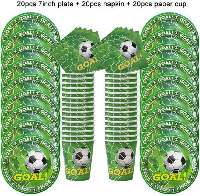 축구 파티 일회용 식기 종이 접시 컵 냅킨 식탁보 소년 축구 생일 파티 장식 용품, [05] 60pcs set