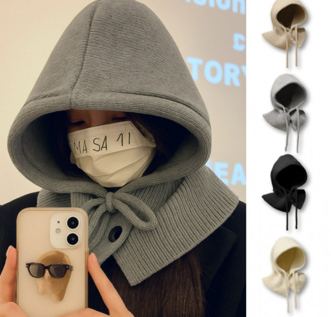 헬로그미 심플 겨울 후드 넥워머 바라클라바 방한 모자 목도리, 1개, 블랙