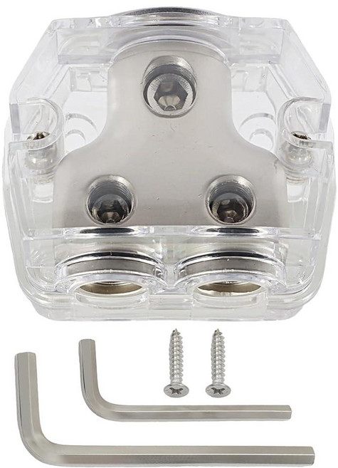 Bonsicoky 2 Way Power Distribution Block 0/2/4 Gauge in to 4/8 Out Zinc Alloy Ground Block for C, 1