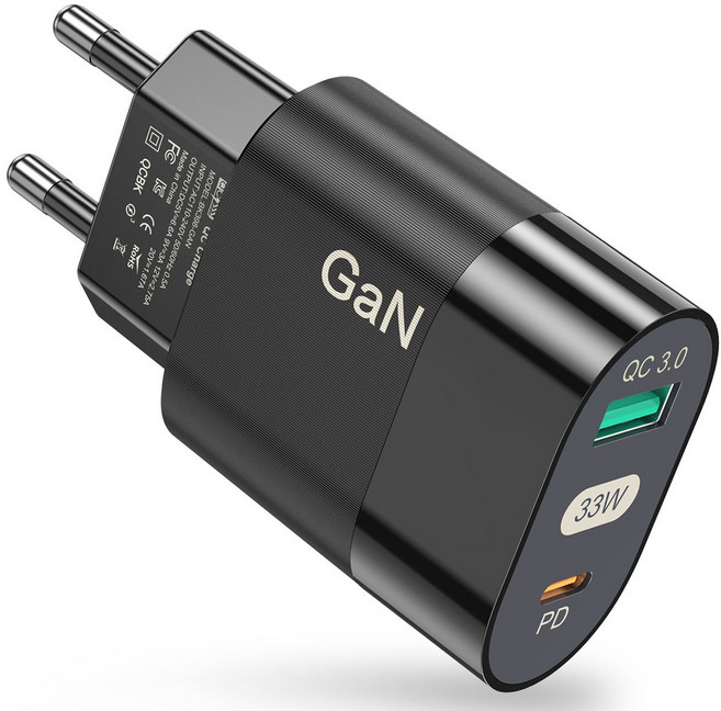 33W 2포트 USB+PD QC3.0 초고속 가정용 충전기 CDT104, 1개, 블랙