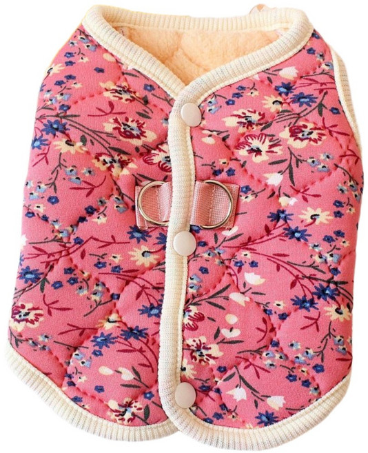 온리코 따뜻한 누빔 할매 조끼 강아지 옷, 1개, 핑크