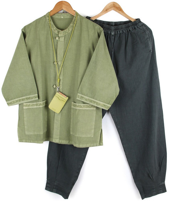 남성 생활한복 세트 여름용 면100% 저고리+바지 캐주얼 남녀공용 라운드 개량한복