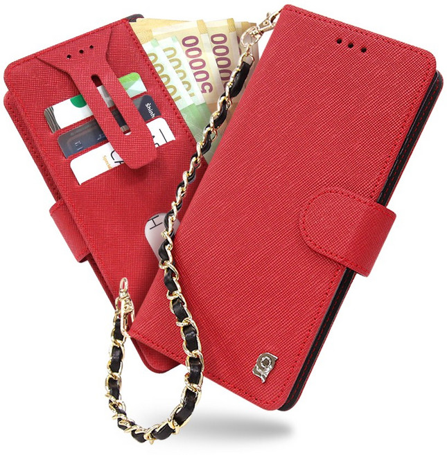 국내제작 스탬퍼드 소가죽 카드보호 및 수납 지페수납 지갑형 초슬림 손목줄 숏체인 스트랩 체인 핸드폰케이스