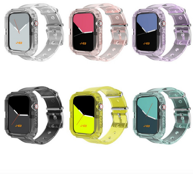J-63 Apple Watch 透明水晶錶帶 全機包覆 SE 1/2/3/4/5/6代【AW951】, 1個, 透綠,38/40/41/42(S10)mm