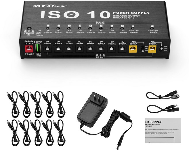 MOSKYAudio ISO-10 휴대용 기타 효과 전원 공급 장치 스테이션 절연 DC 출력 및 5V 12V