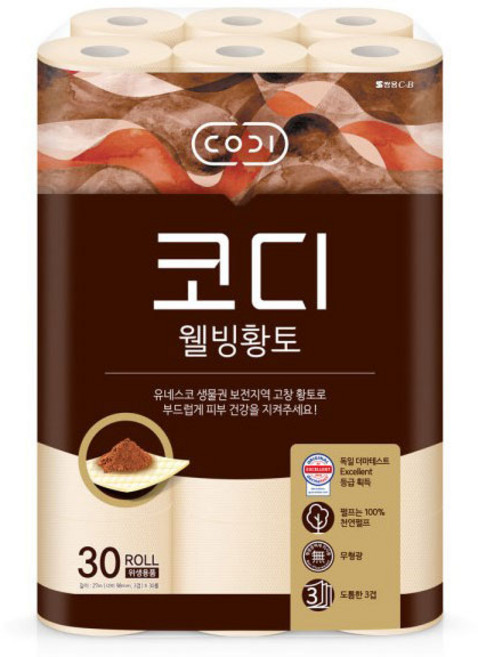 코디 천연펄프 3겹 고창 황토 롤화장지, 30m, 30개입, 1개