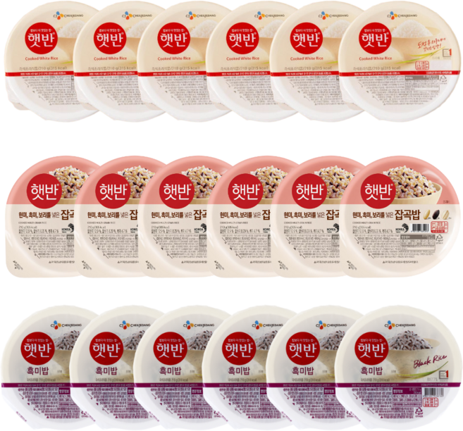햇반 210g 3색 건강밥상 백미+흑미+잡곡 혼합 세트, 630g, 6팩