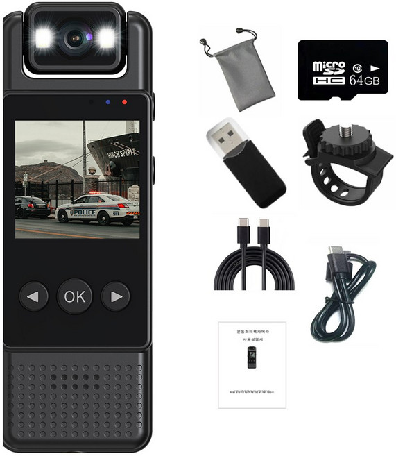바디캠 HD 자전거 오토바이 블랙박스 64GB/128GB 휴대용 액션캠, L16(64GB)