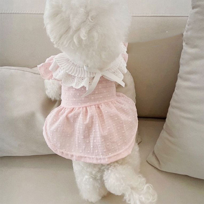 besteffie 강아지옷 귀여운 애견용 봄가을 연핑크 원피스 레이스 프릴 디자인 K57, 1개, 핑크