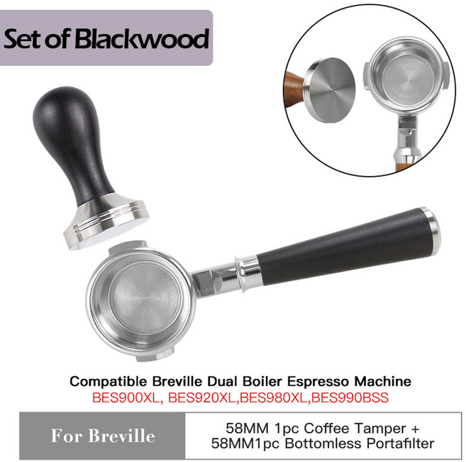 보텀리스 포타필터 Breville 9 시리즈 BES920 980 990 교체 필터 바구니 카페 도구 58mm, Black Wood Set, 1개