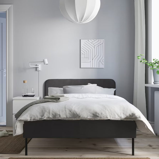 이케아 SLATTUM 슬라툼 쿠션형 침대프레임, 비슬레 다크그레이