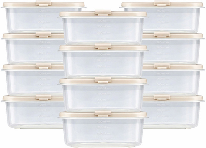 DAMDA 담다톡 전자레인지 밀폐용기 세트 냉동밥 용기, 직사각 450ml*12p, 1세트