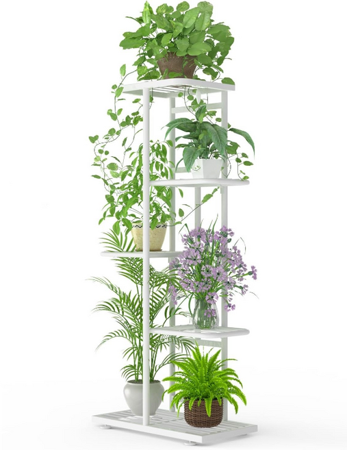 SAIVEINA 다용도 인테리어 5단 화분 정리대 베란다 탄소강 화분 진열대, 화이트