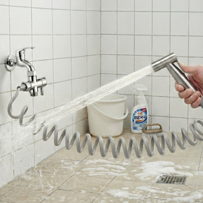 쿠종 호스 터짐 염려 없는 sus 304 스테인레스 욕실 청소건 3m, 실버 3m, 1세트